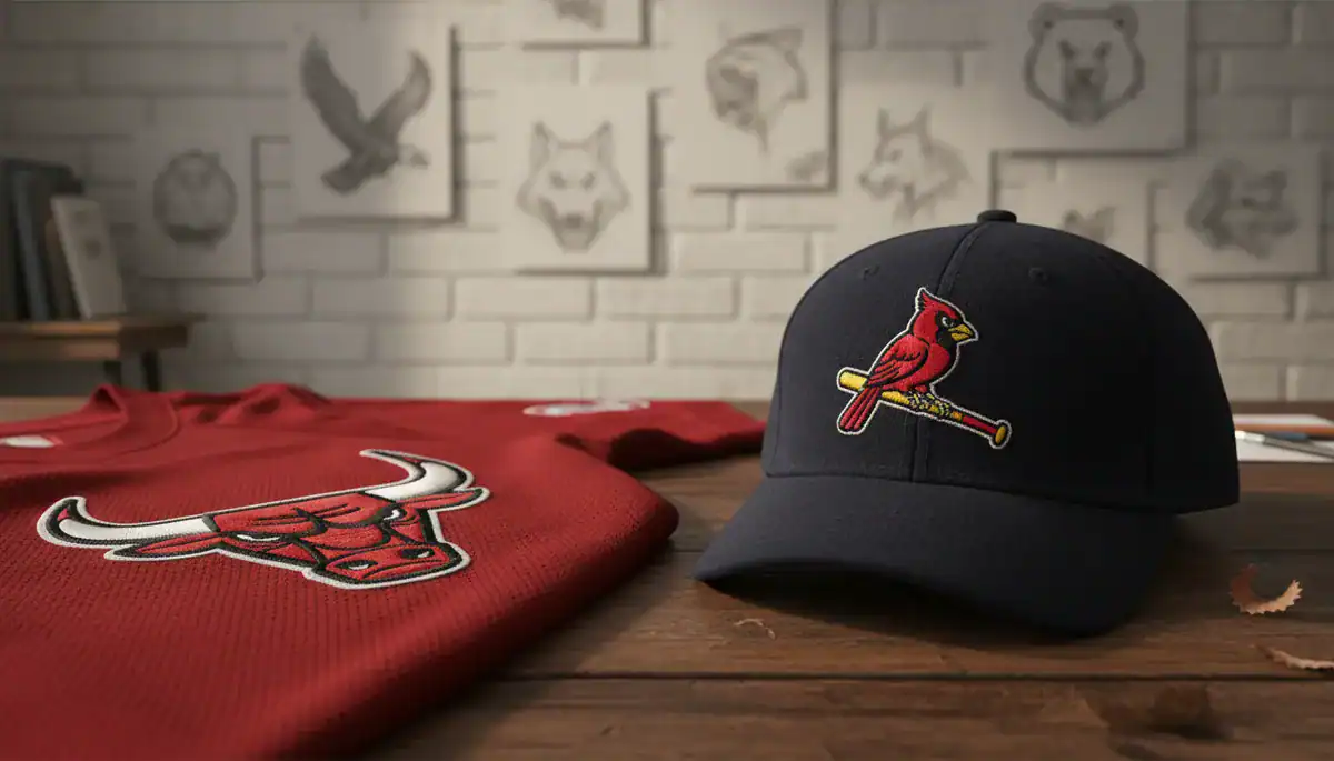 Illustration of A high-resolution close-up photography shot of sports memorabilia on a wooden table. On the left,.