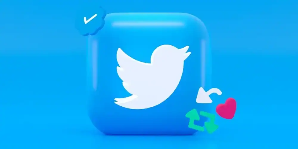 Blue rounded square with Twitter bird and engagement icons