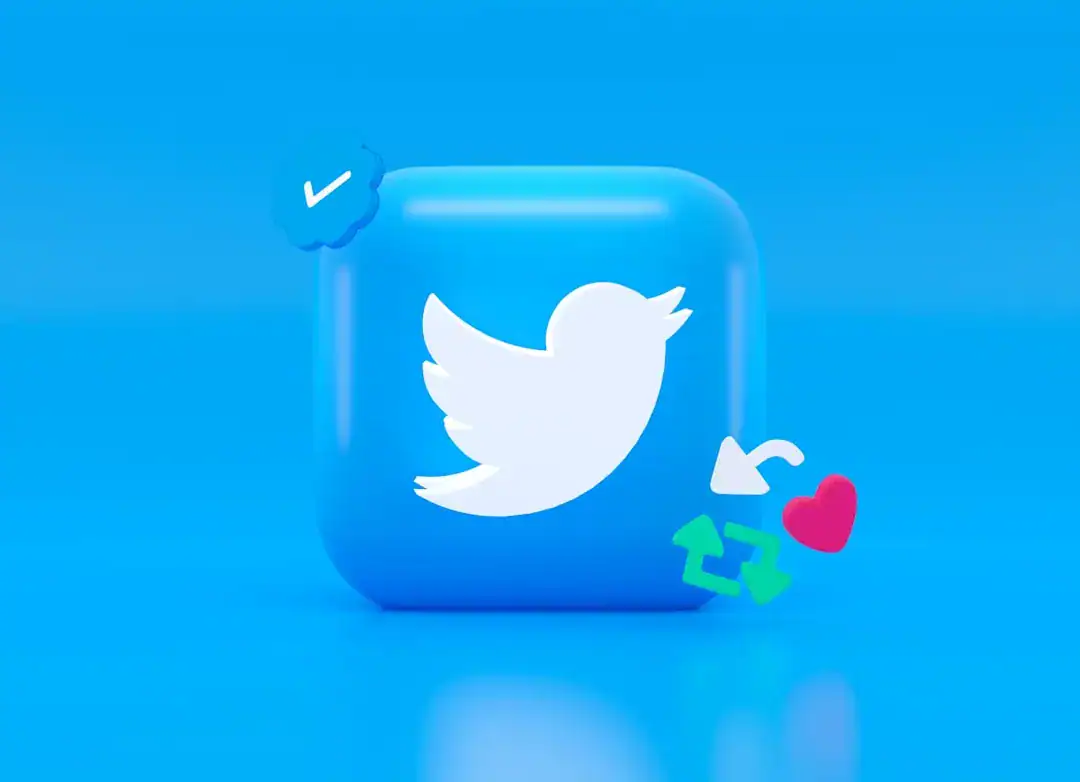 Blue rounded square with Twitter bird and engagement icons