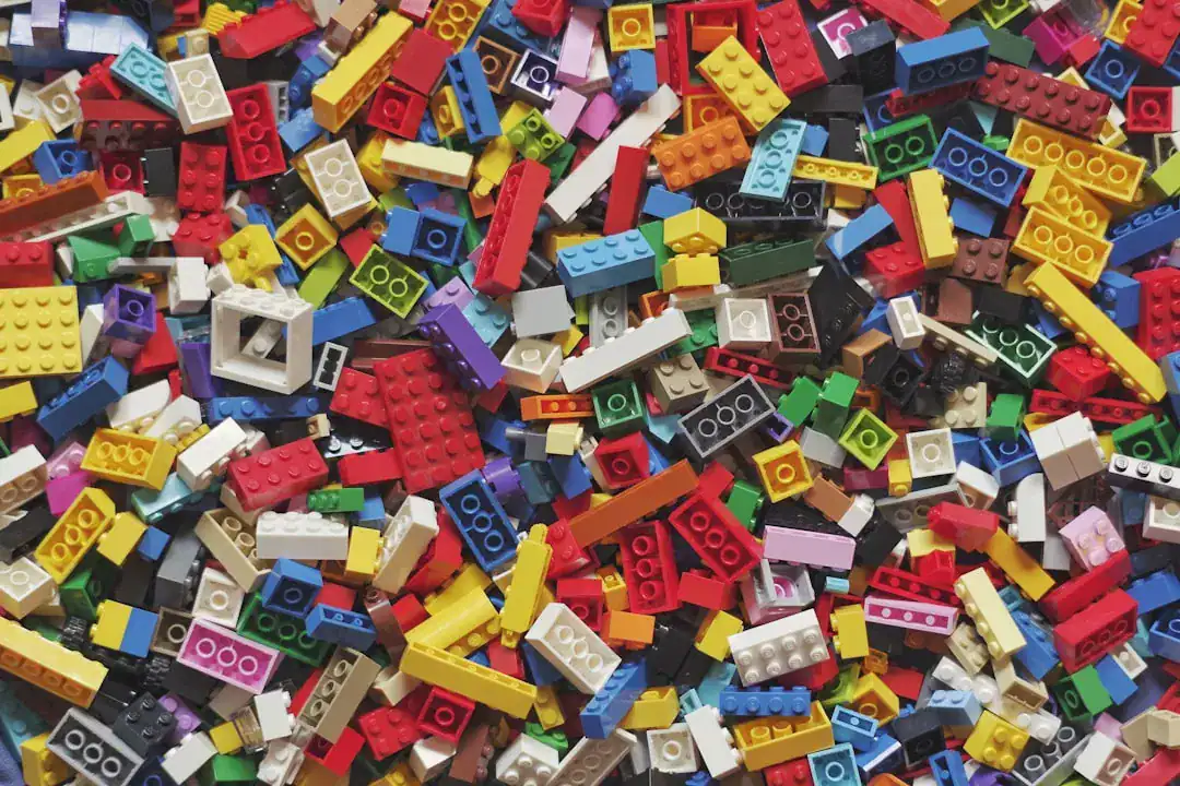 Colorful LEGO bricks scattered in a random pile.