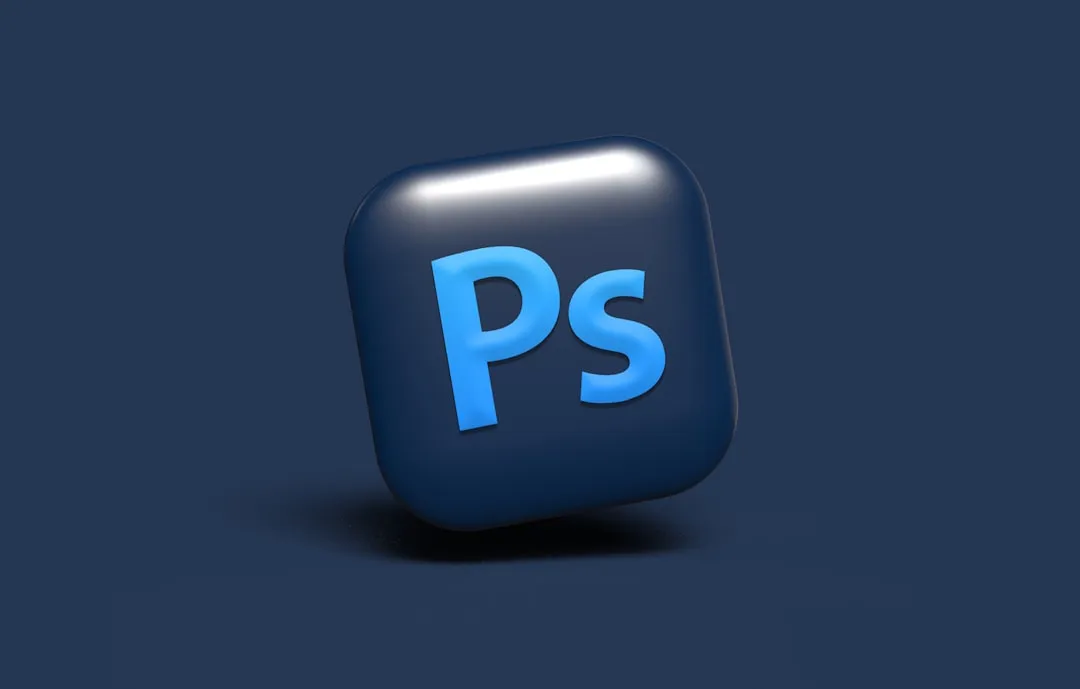 3D blue Photoshop icon with Ps on a dark blue background