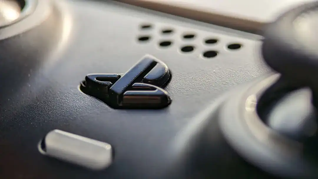 Close-up of a black directional button on a game controller with a gray button nearby.