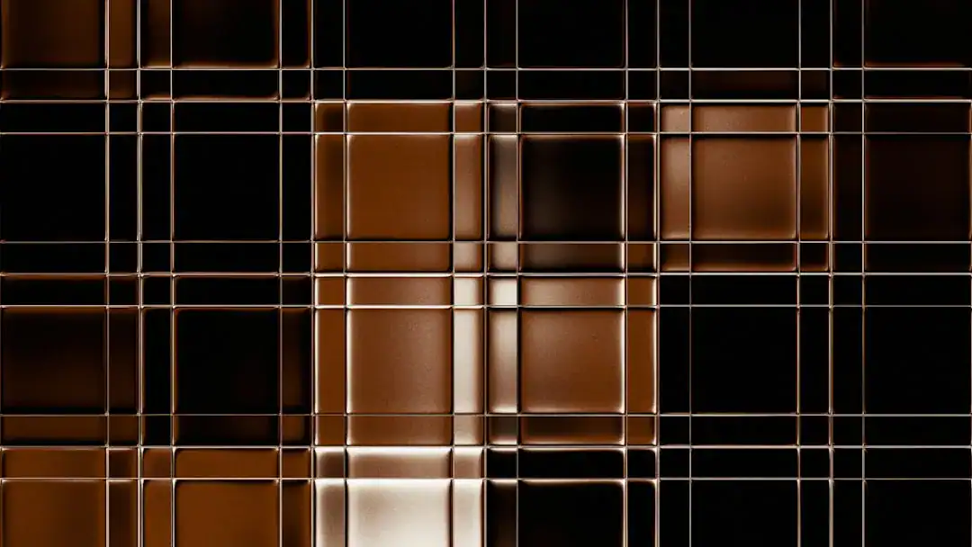 Glossy brown and black square grid with thin light lines forming a tiled mosaic