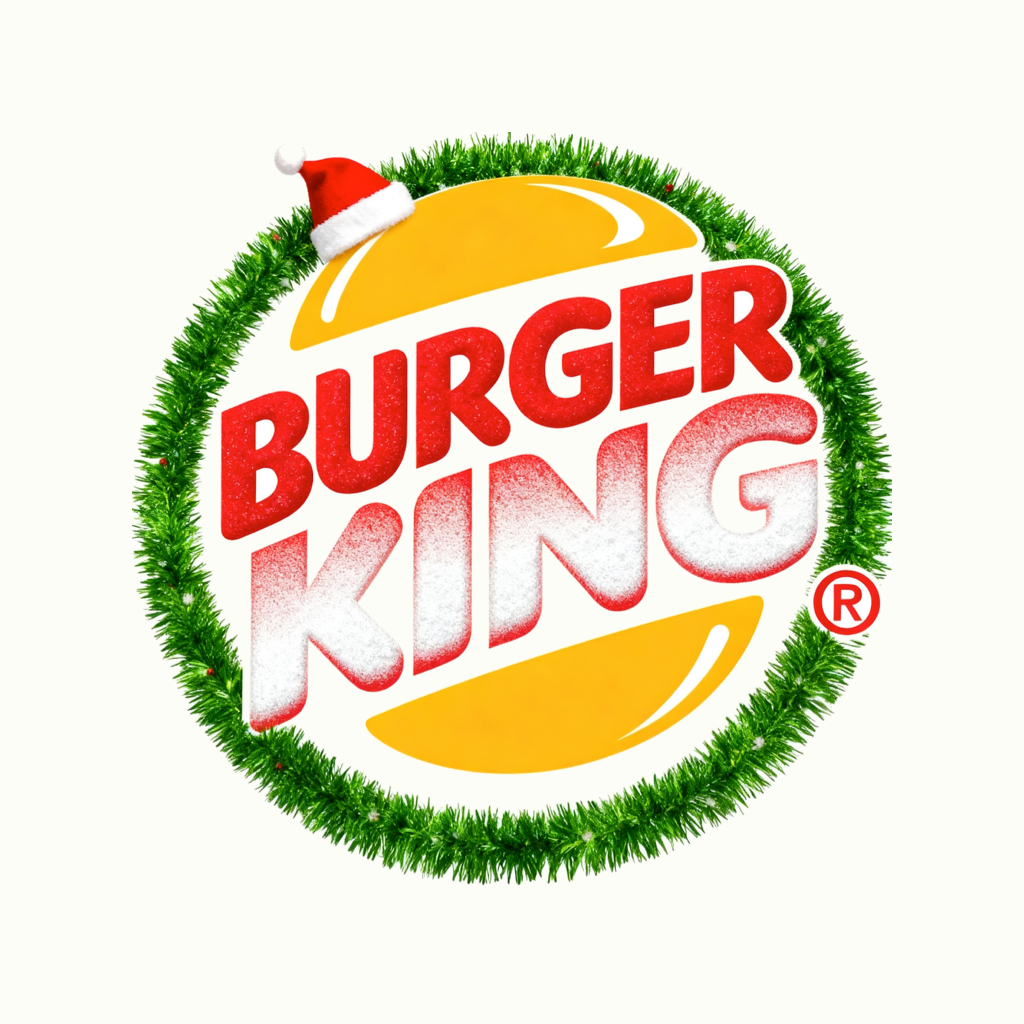バーガーキングがクリスマスに出会うとき:AIロゴクリエーターで10種類の個性的なクリスマス限定ロゴを創る画像 AIロゴクリエイターによるバーガーキングの10種類のクリスマスロゴスタイル。