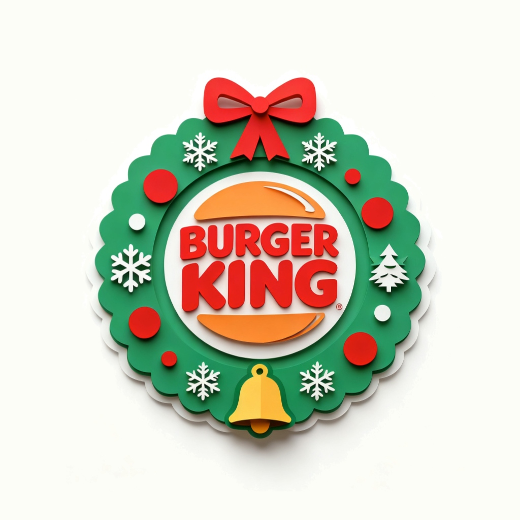 バーガーキングがクリスマスに出会うとき:AIロゴクリエーターで10種類の個性的なクリスマス限定ロゴを創る画像9 AIロゴクリエイターによるバーガーキングの10種類のクリスマスロゴスタイル。