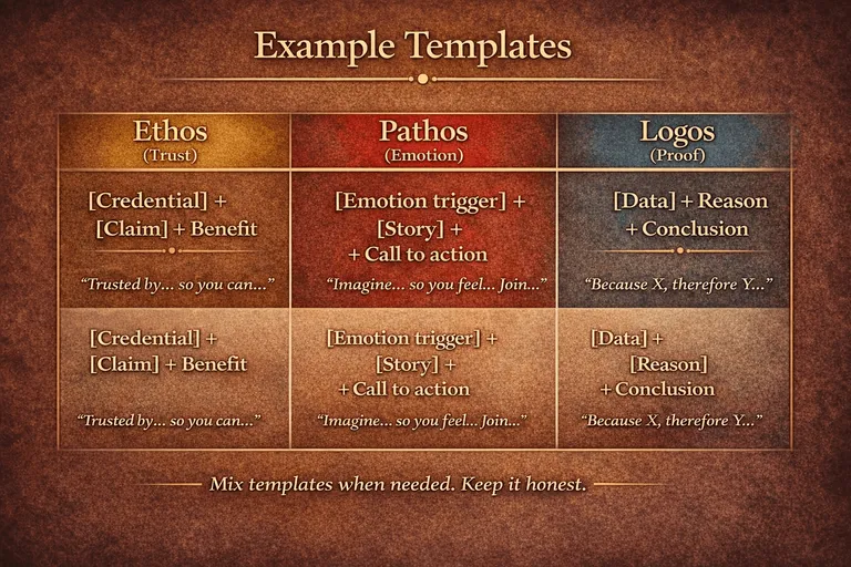 Templates showing how to write ethos, pathos, and logos examples